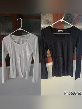 Set Of 'Active Basic' Long-Sleeve Scoop Neck Tee - Black And White, Large